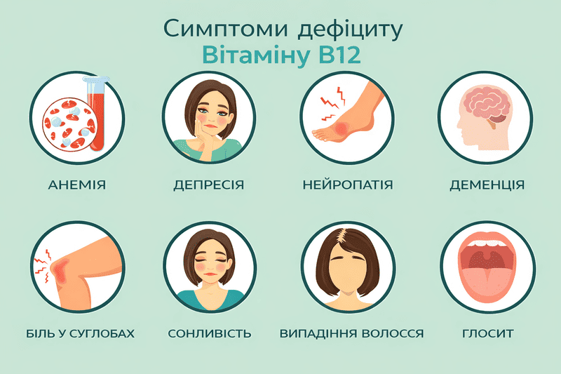 Симптоми дефіциту Вітаміну B12