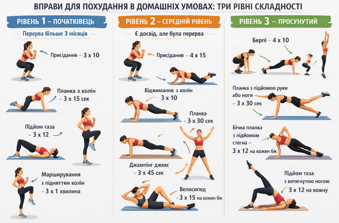 Вправи для похудання в домашніх умовах