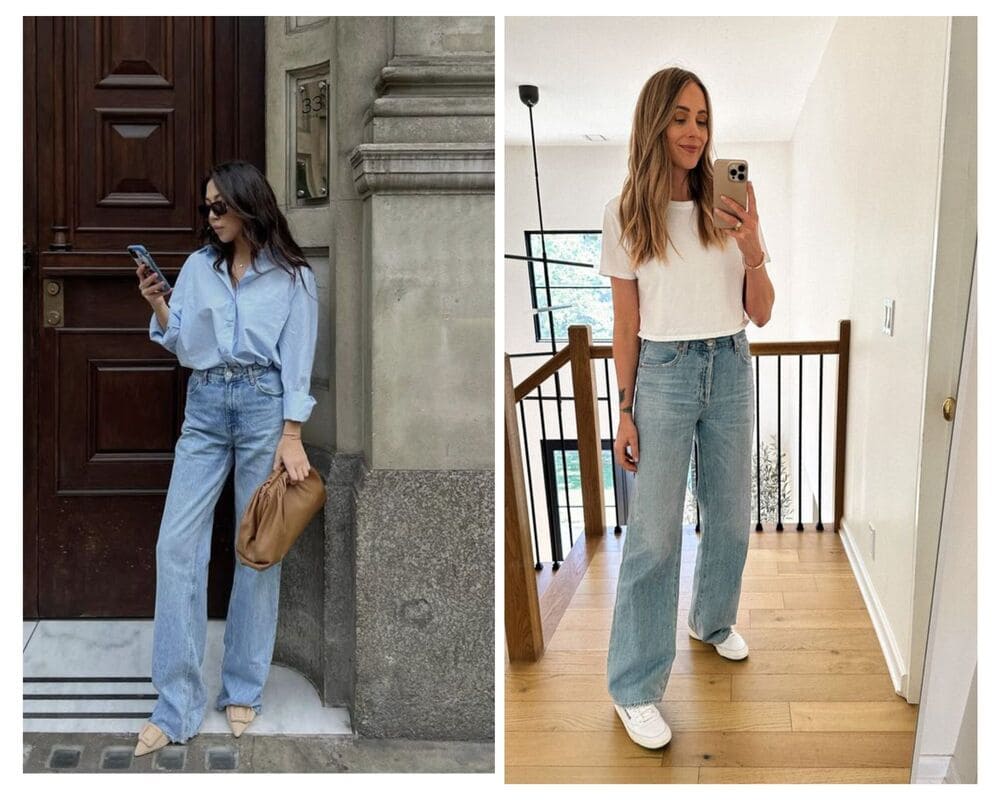 з чим носити голубі джинси Wide-leg