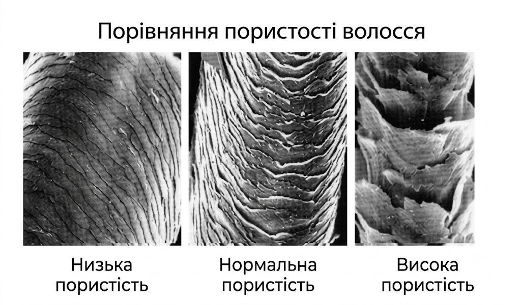 порівняння пористості волосся