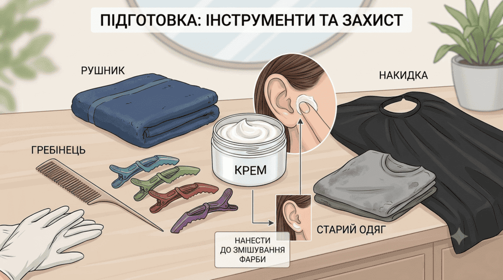 Набір інструментів для підготовки до домашнього фарбування волосся